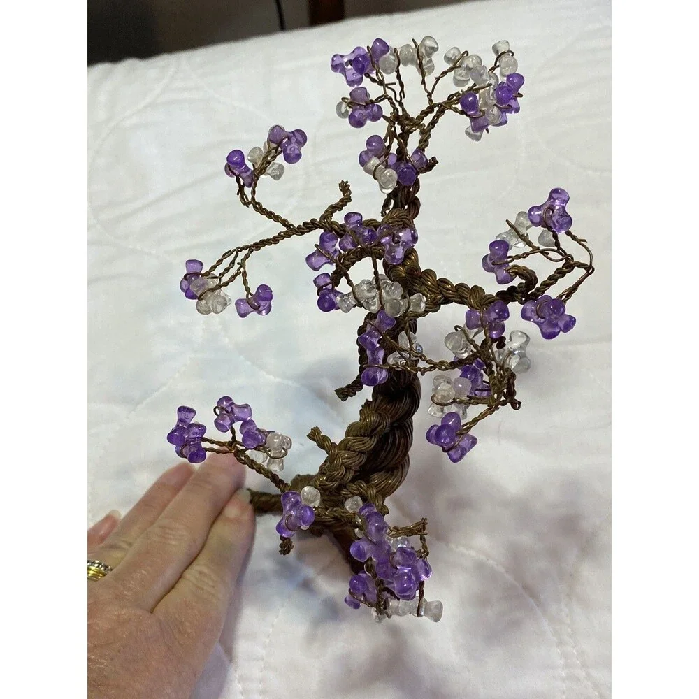 Bonsai Tree Of Life With Purple Beads Copper Wire